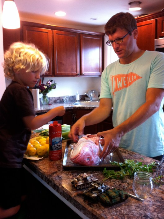 Raines & Pax helped Mike grill this delicious fish.