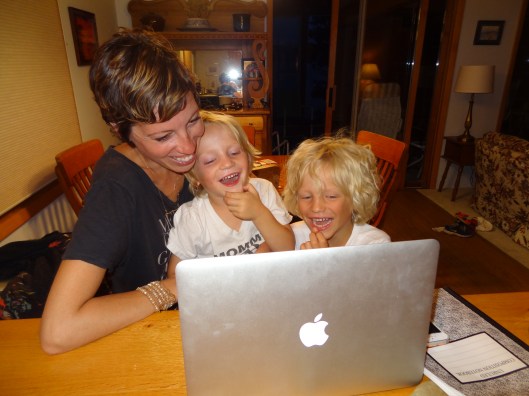 Laughing at Dad who is back in Philly.  Ah, technology!