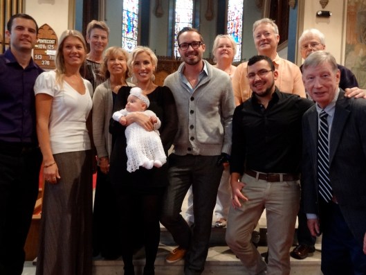 Greenlea's Christening, including parents, godparents, grandparents, and visiting grandfriends.
