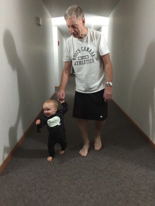 Walking the hall at Tourville with Bop.