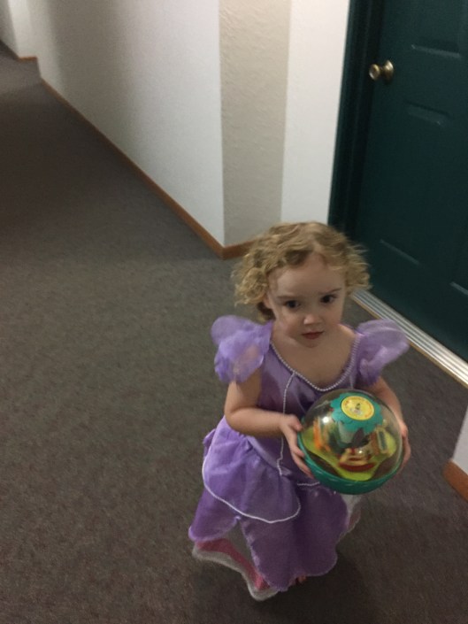 G as Princess Sophia walking our hallway